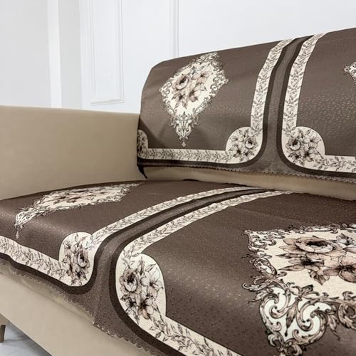 Image of Homerz Premium Waterproof Jasmine Joe Sofa Seat Cover - Floral Printed Sofa Protector | Non-Slip, Washable & Durable Sofa Protector (Coffee, 2 Seater with Back)