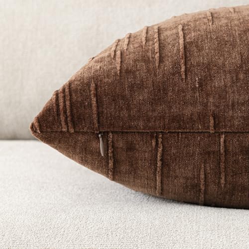 Image of Foindtower Pack of 2 Slubby Textured Chenille Throw Decorative Pillow Covers Square Accent Solid Cushion Cover Cozy Soft Farmhouse Pillow Case for Couch Sofa Bedroom Living Room 22x22 Inch,Red Brown