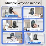 Serrure de porte intelligente avec poignée (Gateway), 7 en 1 Contrôle d'application à distance de verrouillage de porte d'empreinte digitale, mot de passe, IC Carte, clés, NFC, Sonnette de porte intégrée pour l'Hôtel Chambre à coucher de porte avant Appartement et Mor