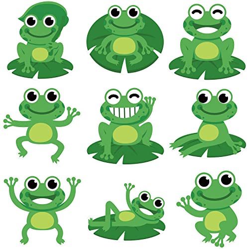 Image of Pajean 45 Pcs Frog Cutouts Classroom Bulletin Board Decorations Frog Name Tags Accents Birthday Decor with Glue Points for Back to School Teacher Student Cute Green Supplies, 7.87 x 5.9 Inches