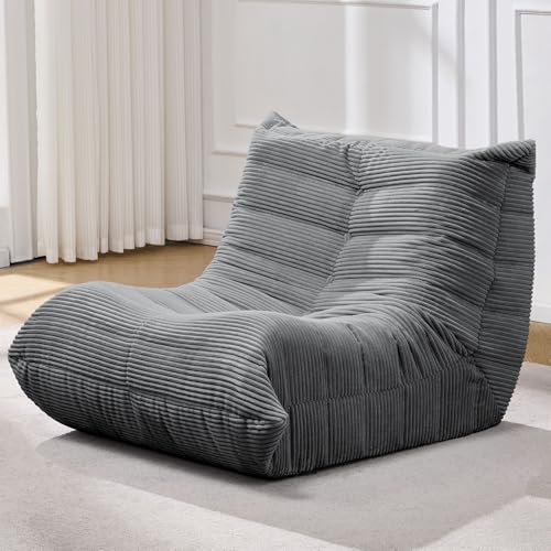 Image of Hobestluk Adults Bean Bag Chair Faux Fur BeanBag Couch for Living Room | Grey Corduroy,Ergonomic Design,Memory Foam,UltraSoft,Anti-slip Bottom,No Assembly Required,Decorative Style for Living Room