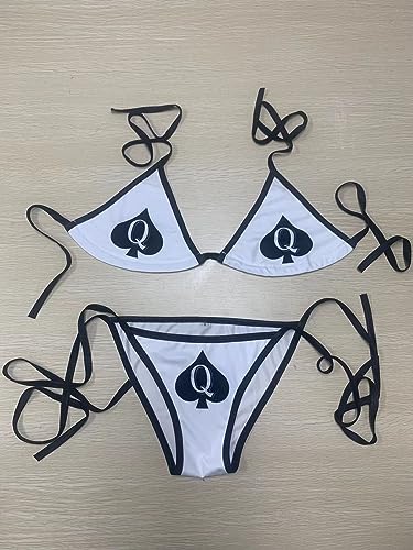 BBC Queen of Spades QOS Bikini Adjustbale Top,bottom Set Micro String Thongs Women Swimsuit Free Size Hardcore Words Phrases2