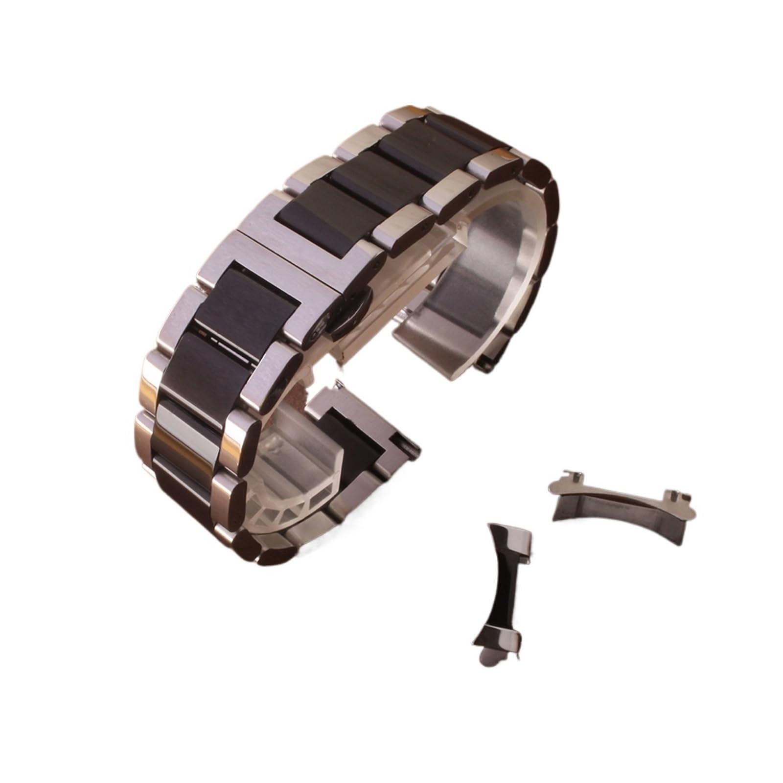 Générique FYXT 18mm 19mm 20mm 21mm 22mm 23mm 24mm Argent Noir Bracelets De Montre En Acier Inoxydable Poli Bracelets De Montre Bracelet Bracelet Extrémités Incurvées Libres