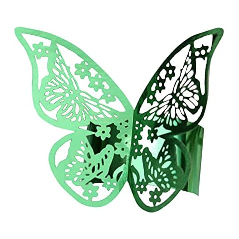 The Crafty Owl Gold, Silver, Blue,Purple, Aqua or Wedding White Laser Cut Paper Butterfly Napkin Rings Wedding/Engagement/Birthday Party Table Decoration - 24 Pieces (Mettalic Green) Cover