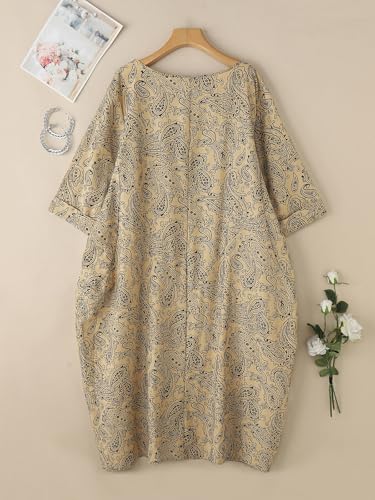 Image of Celmia Autumn Solid Loose Long Maxi Dress Cotton Caftan