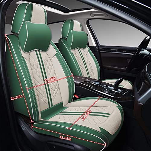 Image of GXT Car Seat Covers Front Seats Only, Front Car Seat Covers 2 Pack, Premium Faux Leather Car Seat Cushion - Universal Fit for Most Sedans SUV Pick-up Truck with Headrests(Green and White)