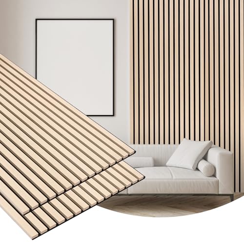 Gaahing 2 Pack Wood Finish Accent Wall Panels, 3D Slat Acoustic Paneling for Recording Studio, Office, Living Room Interior Decoration (Natural Oak, 48'L x 24'W)