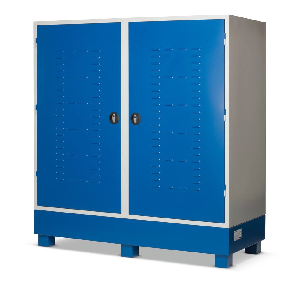 Steinbock Gefahrstoffschrank aus Stahlblech | HxBxT 180 x 170 x 70 cm | integrierte Auffangwanne mit 220 l Volumen | unterfahrbar | vollmontiert | Gefahrstoff-Depot für Innen- und Außenbereich