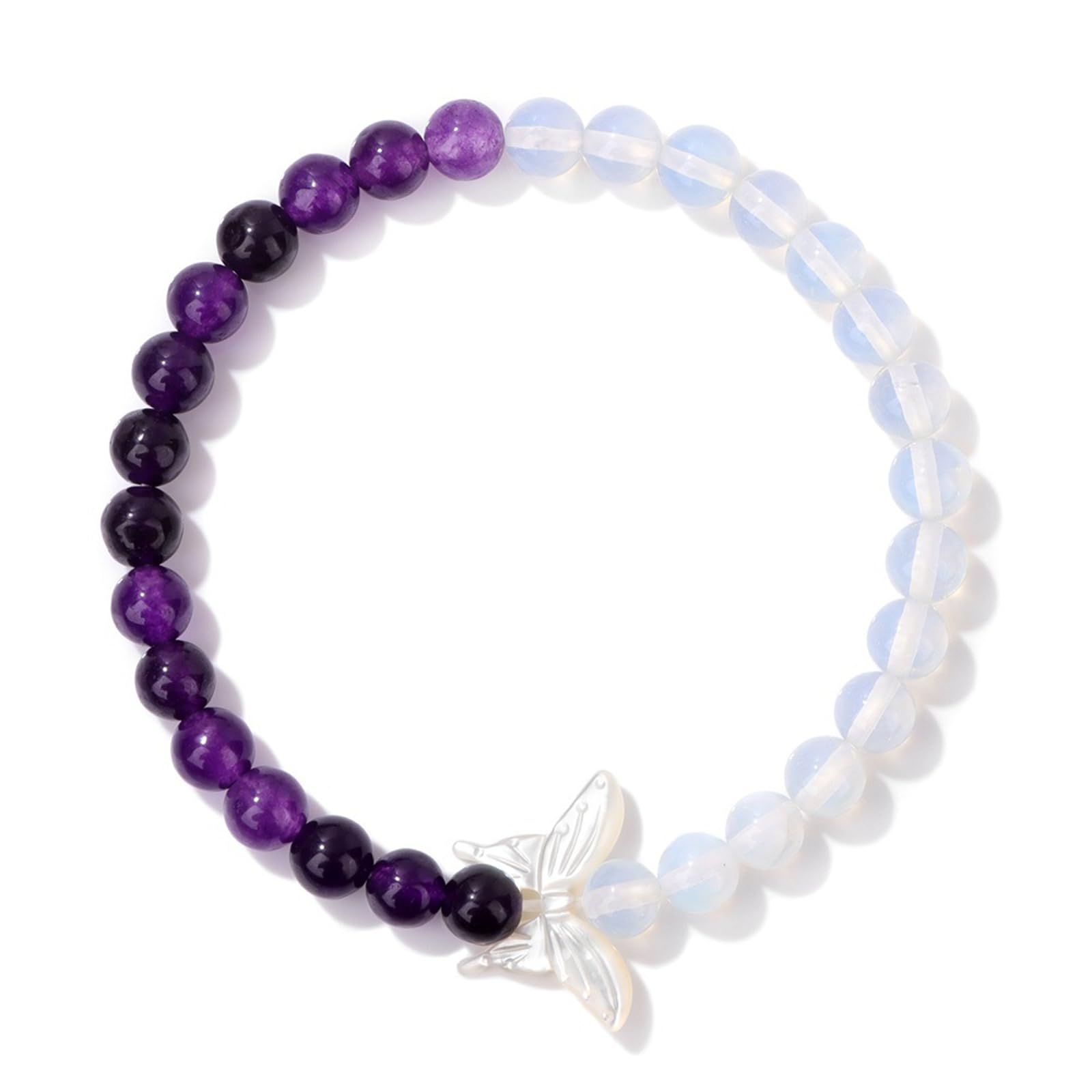 Braccialetto in Pietra Naturale Bracciale Farfalla con Guscio di Pietra Naturale Femminile da 6 Mm Perline di Pietra Vulcanica Bracciale con Cordone Elastico