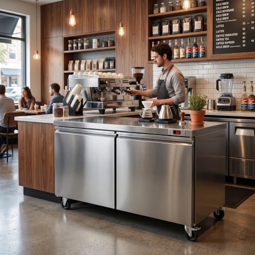 Image of 60.2 inch W Undercounter Worktop Refrigerator Sandwich Salad Prep Table Refrigerator Commercial Refrigerator Stainless Steel Fan Cooling Kitchen Equipment