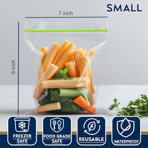 Image of Small Multipurpose Ziplock Storage Bags | 45 Reusable Bags (18 x 23 cm) | Double Grip Zipper | Leak-Proof, Freezer & Fridge Safe, BPA-Free, Food-Grade Ziplock Pouches