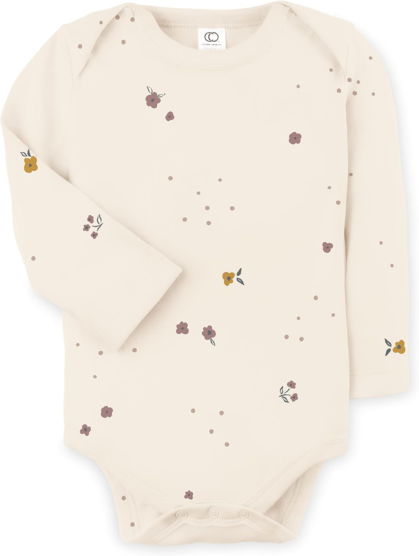 Unisex Baby Organic Cotton Bodysuit - Long Sleeve Infant Onesie - Mia Floral/Aster - 12-18M