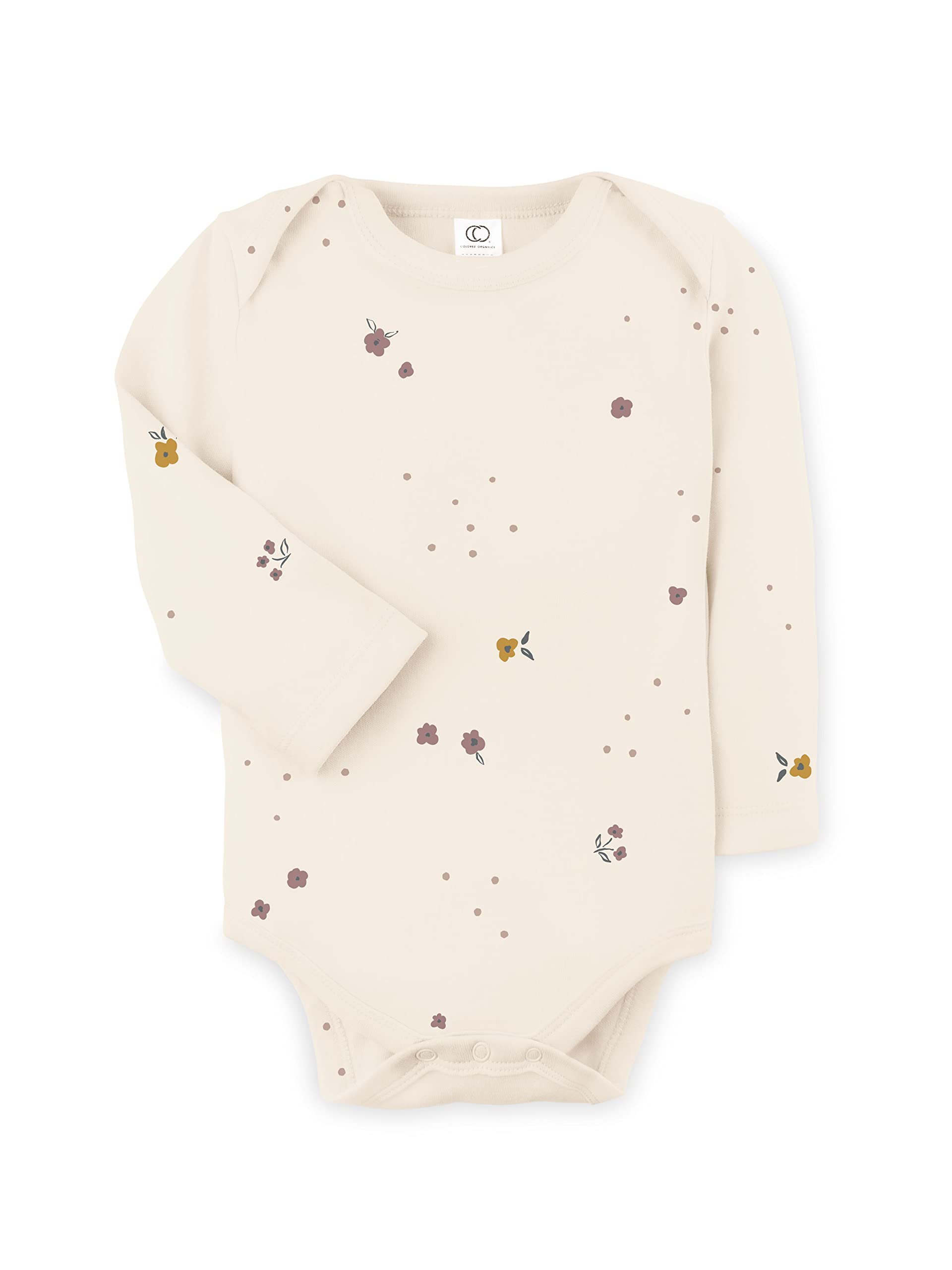 Unisex Baby Organic Cotton Bodysuit - Long Sleeve Infant Onesie - Mia Floral/Aster - 12-18M