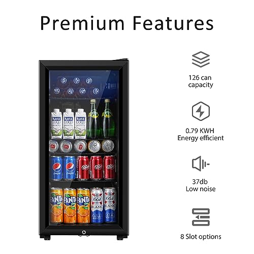 Beverage Refrigerator, 3.2 Cu.ft Mini Fridge with Double Glass Door, Cooler for Soda, Beer or Wine for Home, Office or Bar with Adjustable Removable Shelves (Black)