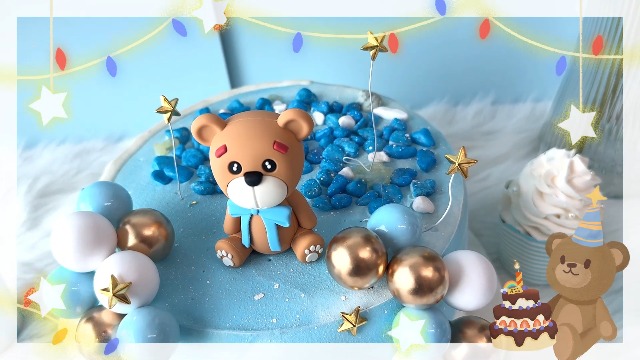 Decorazione Torta Orso Blù Con Palline Oro - Topper Per Torte Compleanno E Baby Shower - Foto 3