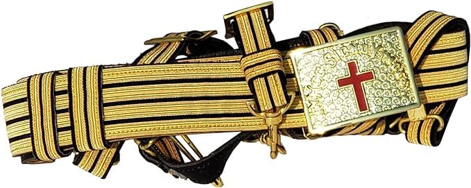 Generic MASONIC KNIGHTS TEMPLAR GOLD // BLACK Ceremonial Sword Belt & Buckle for Sir Knight SIZE Adjustable 36 TO 50 INCHES In Leather
