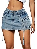 LOLILRSD Women Cargo Skirt Denim Mini Low Waist Y2K Jean Skirts with Pockets(LB,S)