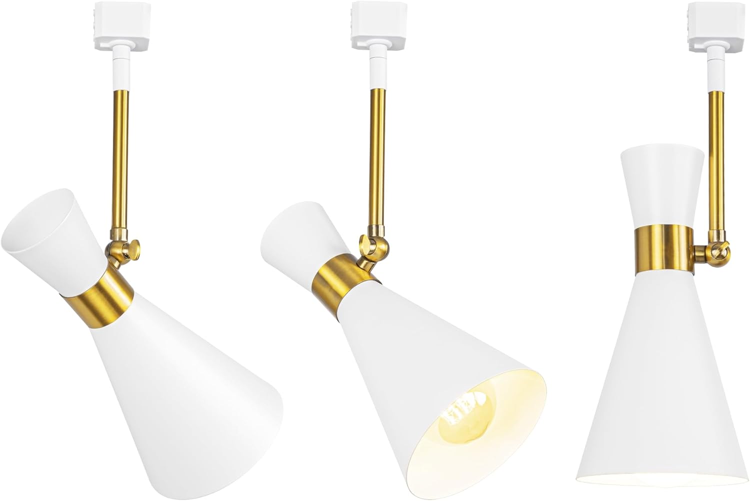 3-Lamps Retro Style Adjustable Angle H-Type Track Head Lighting E26 Base White Metal Mini Track Light Fixture for Gallery Cabinet Office Kitchen Bulb and Track Not Included