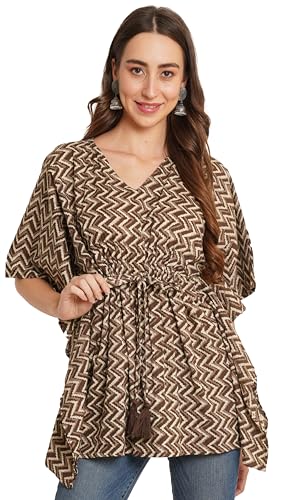 Image of COTLAND Fashions Jaipuri Cotton Kimono Sleeves Printed Longline Kaftan Top for Women