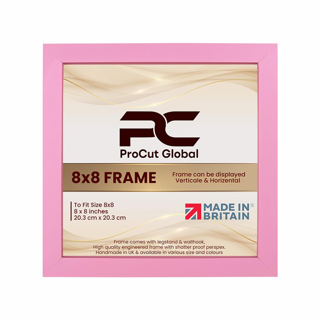 Procut Global 8X8 Pink Picture Frames – Sleek Wooden Photo Frame with Shatterproof Perspex for Wall or Tabletop – Perfect for Posters, Certificates, Prints–Multiple Sizes & Colors Available