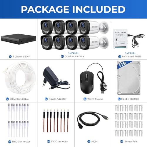 Image of SINLOE 8 Channel 1080P Full HD DVR 2MP Night Color Bullet 8 Pcs, 1 TB Hard Disk Full Combo Set