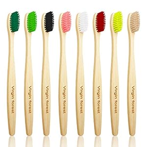 Bamboe Tandenborstel, Biologisch Afbreekbaar Houten Tandenborstels in 8 Kleuren, BPA-vrije, Plasticvrij…