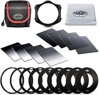 Rangers Series ND Filter kit Includes Full ND2, ND4, ND8, ND16 Filters + Graduated ND2, ND4, ND8, ND16 Filters + 9 Filter Adaptors (49-82mm) + 1 Adaptor Holder + Carrying Case + Lens Cleaning Cloth