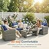 Wisteria Lane 4 Piece Patio Furniture Set, Wicker Outdoor Patio Conversation Furniture Set, All Weather Outdoor Patio Sofa with Cushion and Glass Table, Navy Blue