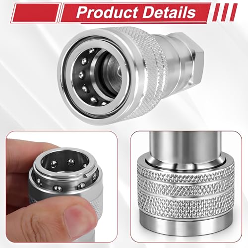 Image of 2Sets 3 /8'' Ag Hydraulic Quick Connect Couplers with Dust Caps, ISO 5675 Pioneer Poppet Style, 3 /8 inch NPT Thread