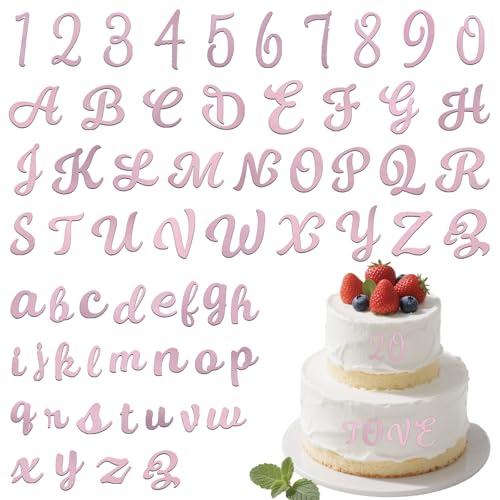 64 pezzi, lettere decorative per torte, lettere per torte, numeri acrilici 0-9, decorazione per torte, lettere dalla A alla Z, set per matrimoni, anniversari, feste, feste (oro rosa)