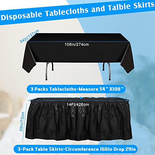 Oudain 6 Pcs Plastic Table Skirts And Stain Proof Table Cloths 54 X 108 In Rectangle Plastic Tablecloth 168 X 29 In Disposable Table Skirts For Table Decorations, Banquet, Anniversary (Black) #TOP2