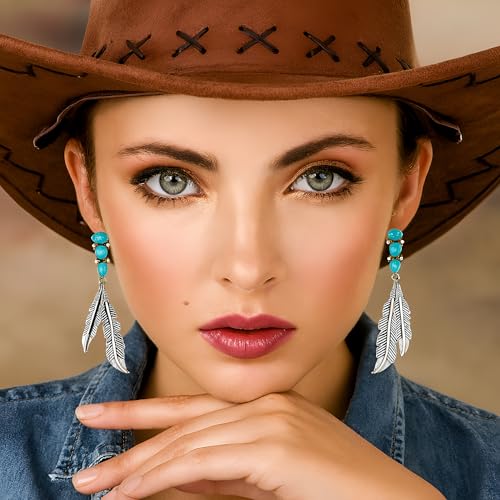 Feather Turquoise Earrings 925 Sterling Silver & Genuine Gemstone2