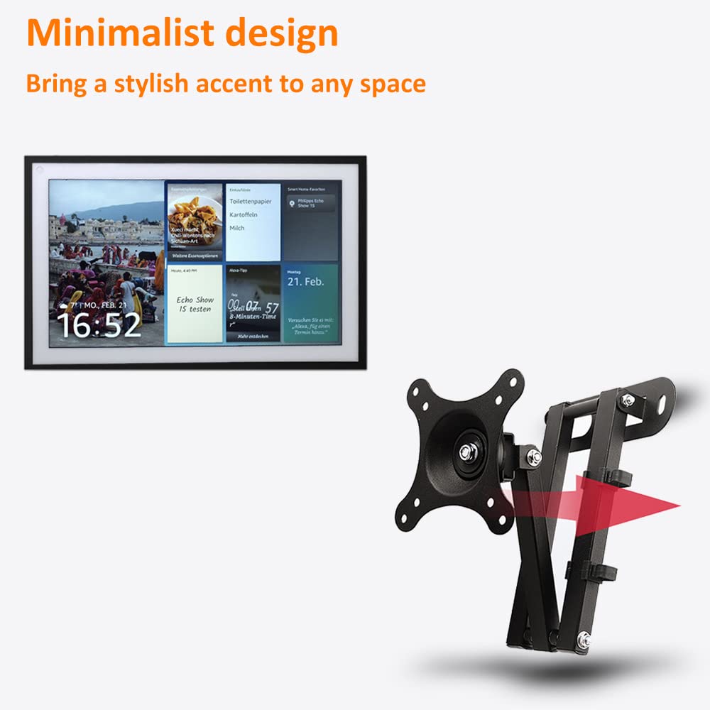 Support Mural Pour Echo Show 15 - Pivotant 360°, Inclinable, Pour Écrans 13-30" Jusqu'à 15 Kg - Noir