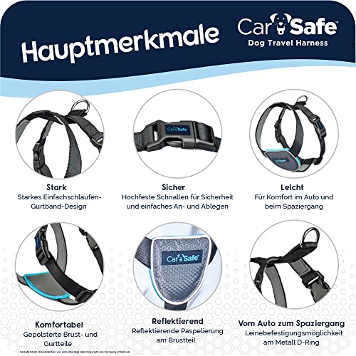 CarSafe Hunde Reisegeschirr, sicher & gesetzeskonform mit dem Hund unterwegs, erfüllt die Straßenverkehrsordnung, Tiere im Auto zu sicheren, für mittelgroße Hunde geeignet (Größe M)