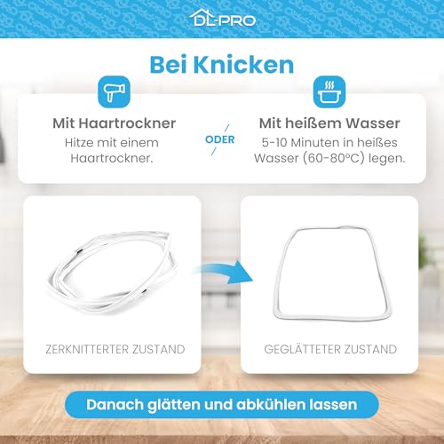 DL-pro Kühlschrankdichtung zuschneidbar 2m Universal Türdichtung Kühlschrank Reparaturset für KühlGefrierkombination Gefrierschrank kompatibel mit Siemens Liebherr Miele Bauknecht robustes PVC weiß