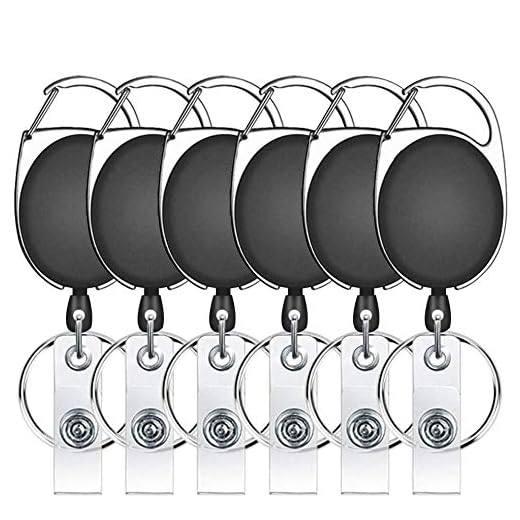 Selizo 12 Packs Retractable ID Badge Holder Carabiner Badge Reel with Belt Clip and Key Ring