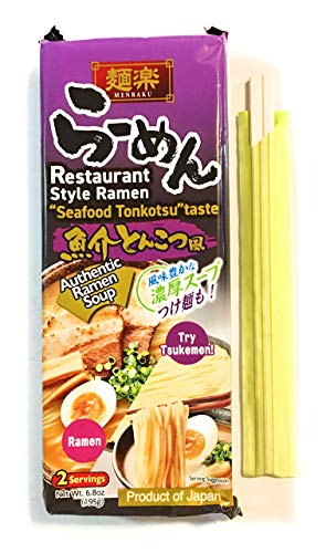 Menraku Restaurant Style Ramen(Seafood Tonkotsu Taste)6.8 Oz-2 Pack And 2 Pairs Of Chopstick