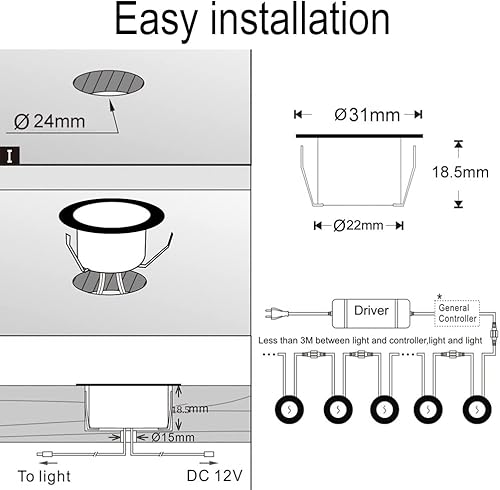 Miniatura 9 de FVTLED Kit de luces LED para cubierta, 10 piezas 1.22 WiFi control inteligente de bajo voltaje empotrado RGBW iluminación de cubierta impermeable al