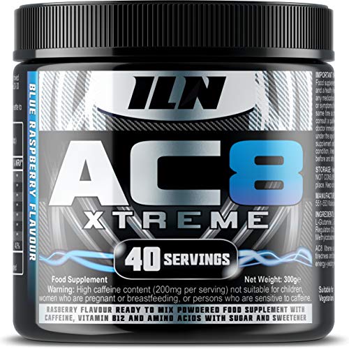 Iron Labs Nutrition, AC8 Xtreme (Blue Raspberry) - 300 grams - Pre-Workout Supplement With Caffeine, Beta-Alanine, Glutamine and Creatine - 20-40 Pre Workout Servings