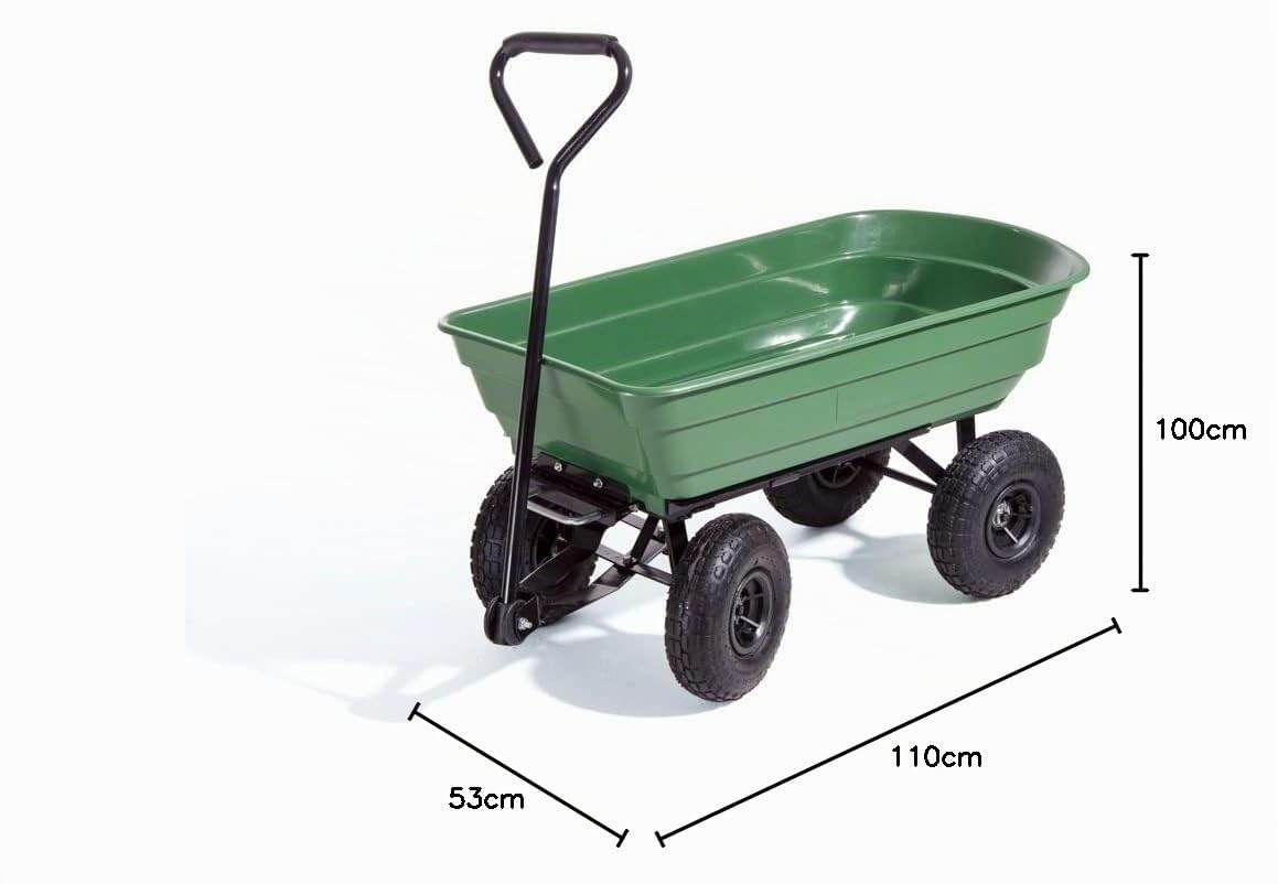 VERDELOOK | Carrello Ribaltabile, Portata 250 kg, 110x100x53 cm, Verde, Carrello Multiuso, per Giardinaggio, Edilizia, Magazzini