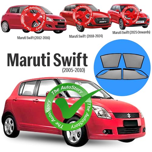 Image of AutoStory Magnetic Car Sunshade for Swift 2005-2010 | Front Half Cut for Mirror Visibility + Rear Full Coverage with Zipper | Heavy Heat & UV Protection | Privacy Side Window Curtains Shades