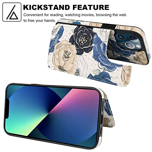 Image of HAOPINSH for iPhone 13 Pro Max Wallet Case with Card Holder, Blooming Floral Flower Pattern Back Flip Leather Case Kickstand Card Slots for Women Girls, Double Magnetic Clasp Shockproof Cover 6.7 inch
