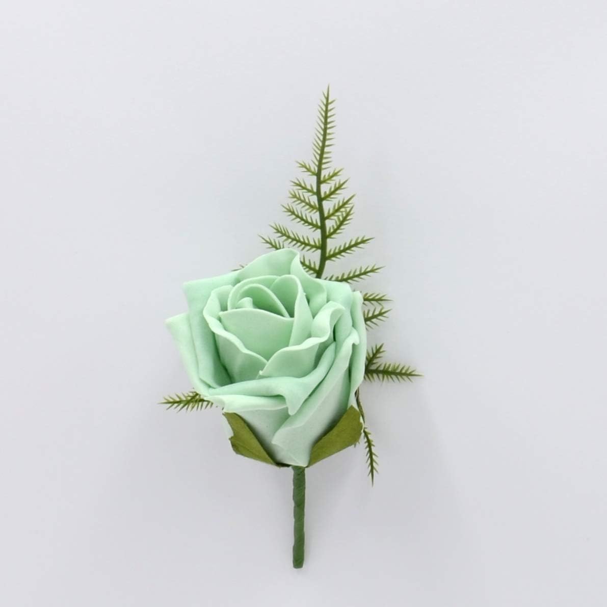 Artificial Wedding Flowers Hand-Made by Petals Polly, Foam Rose Buttonhole in Mint Green