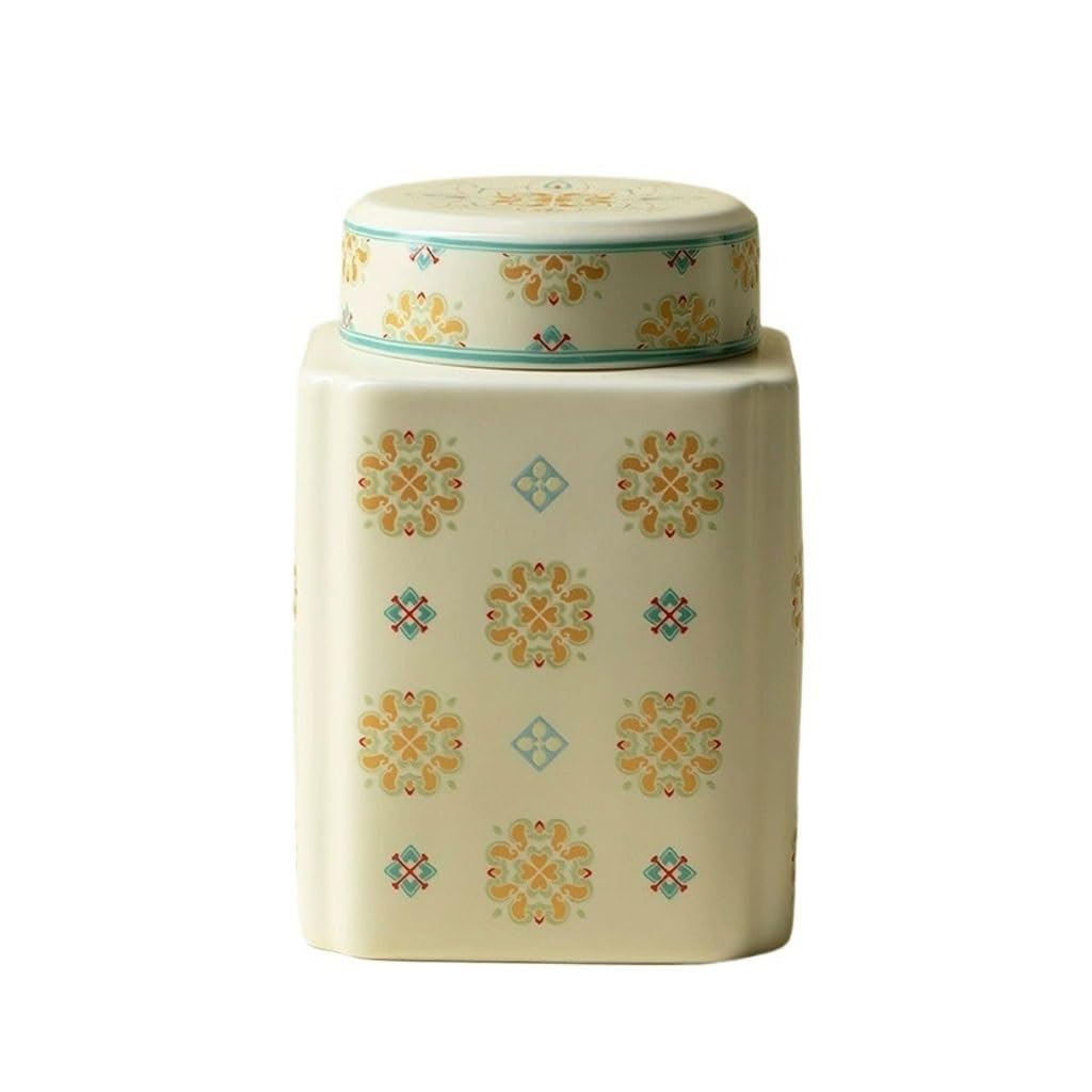 OGOODLE Tea Can Chinese Style Creative Pattern Ceramic Tea Cans For Home Kitchen Square Sealed Storage Jar