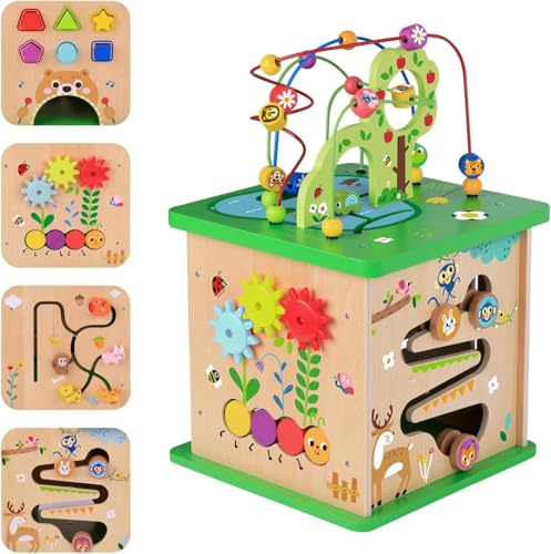 Image of TOOKYLAND 5 in 1 Activity Center, Wooden Large Activity Cube 23 inchX13 inchX13 inch