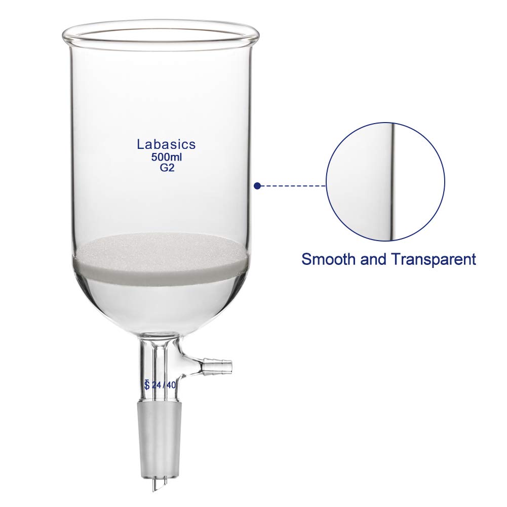 Labasics Borosilikat Glas Büchner Filtertrichter mit Mittlerer Fritte (G2), 114mm I.D, 120mm Tiefe, Buchner Filtering Funnel mit 24/40 Standard Taper Gelenk und Vakuum Verzahntem Tubulat (500ml)