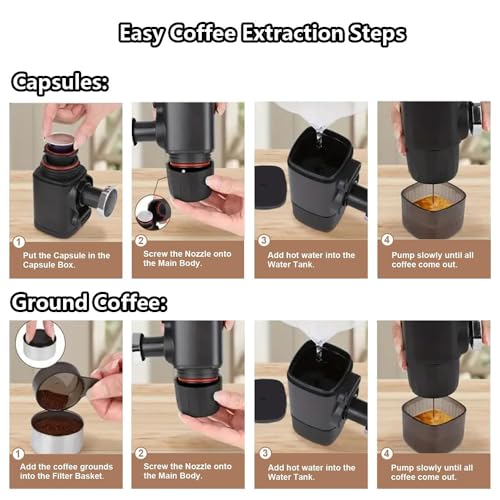 Cafetera portátil de mano 2 en 1 con tanque de 100 mL miniatura 4