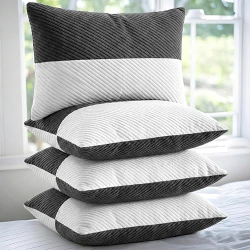 Image of AYKA Height Adjustable Microfiber Sleeping Pillow Set of 4 | 17x27 Inch | Free Extra Fiber for Custom Comfort | Soft & Fluffy Hotel Luxury Bed Pillows | Neck Support for All Sleepers | White & Grey