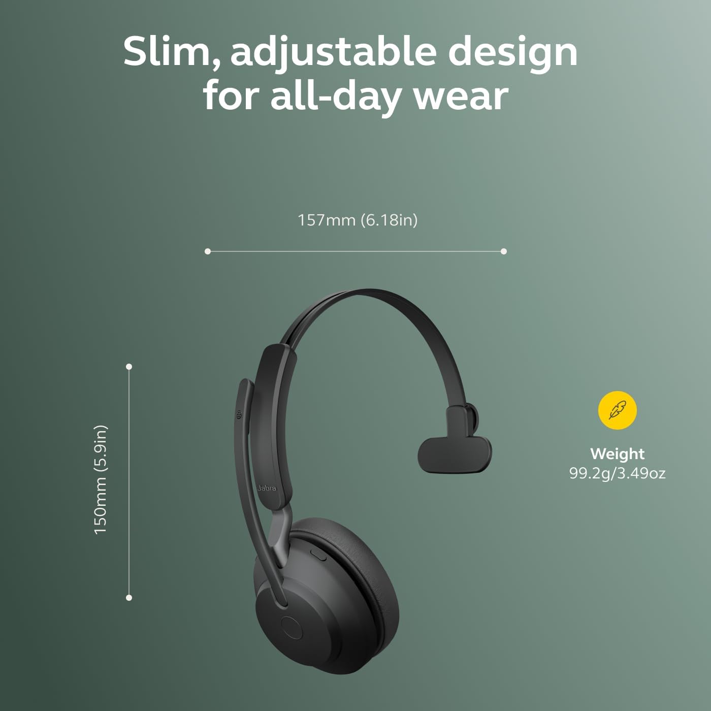 Jabra Evolve2 65 Bluetooth Wireless Headset with Mic for Calls and Music, Single-Ear Headphones with USB-A Adapter, Up to 37 Hours Battery, Works with Microsoft Teams, Black