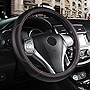 Ouzorp Leather Car Steering Wheel Cover, Car Wheel Cover Protector Non-Slip Breathable Microfiber Leather Universal Fit(Black)